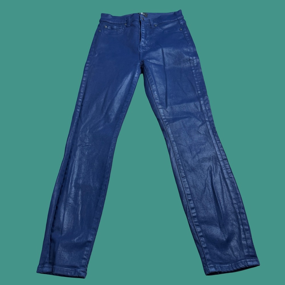 7 For All Mankind Navy Wax Coated Jeans 26 Straight Fit Dark Indigo Chic Denim